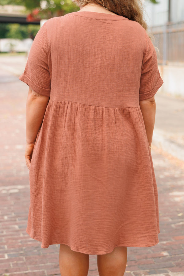Chic Soul plus size clothing, meerkat babydoll flowy dress with button down details and pre cuffed sleeves