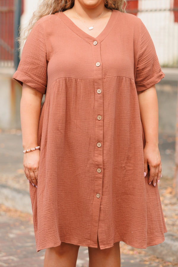 Chic Soul plus size clothing, meerkat babydoll flowy dress with button down details and pre cuffed sleeves