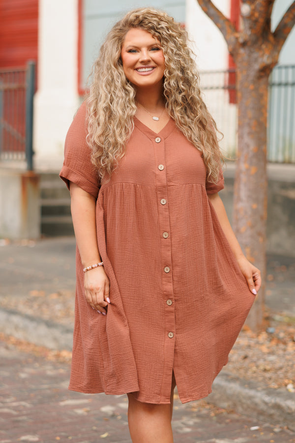Chic Soul plus size clothing, meerkat babydoll flowy dress with button down details and pre cuffed sleeves