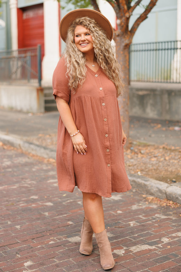 Chic Soul plus size clothing, meerkat babydoll flowy dress with button down details and pre cuffed sleeves
