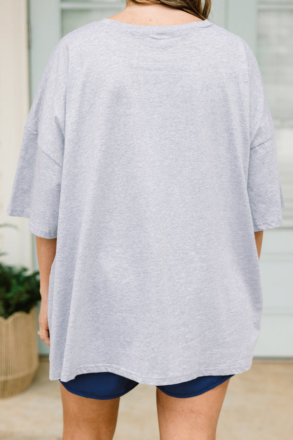 Chic Soul plus size clothing, heather grey short sleeve boyfriend tee with 