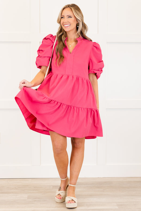 Chic Soul plus size clothing, orchid dress short short puff sleeves and above knee length