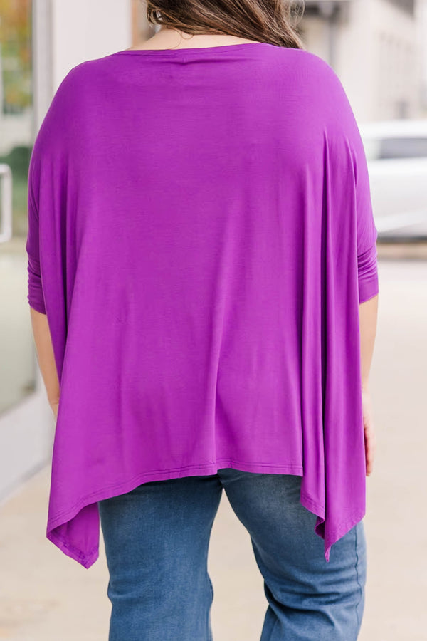 Chic Soul Plus size clothing, Bright purple top with high neck and long sleeves with flowy bottom.