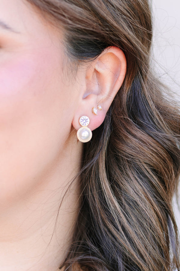 Plus size clothing, pearl drop earrings with gold plating
