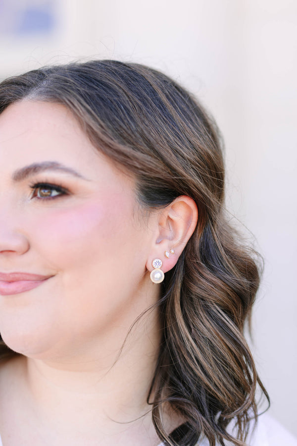 Plus size clothing, pearl drop earrings with gold plating