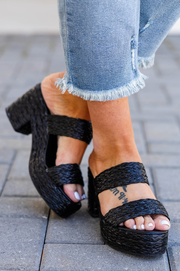 Chic Soul plus size clothing, black woven espadrille wedge sandals with two straps