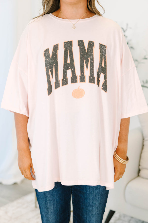 Plus size light pink oversized boyfriend tee with 'MAMA' and a pumpkin graphic.