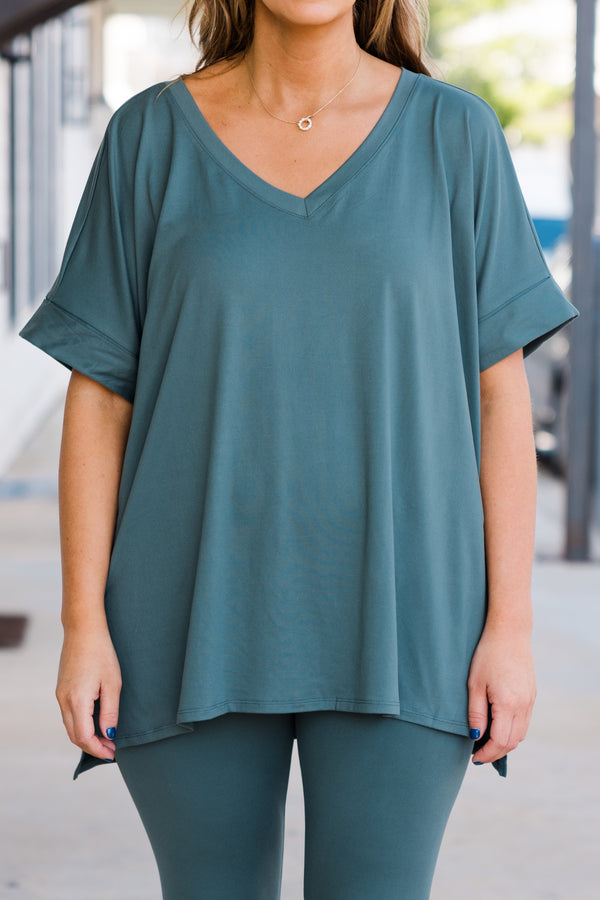 Chic Soul plus size clothing, short-sleeve ash jade matching top and leggings set with v-neckline 