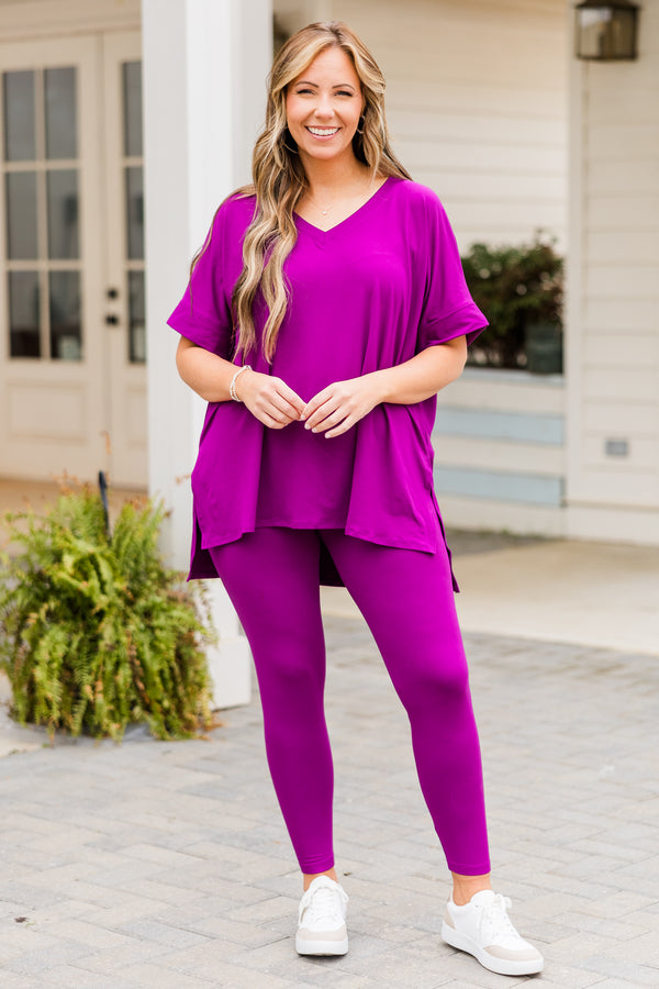 Chic Soul plus size clothing, light plum short sleeve and leggings set