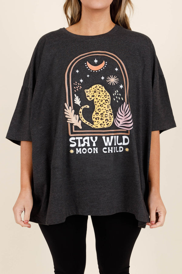 Chic Soul plus size clothing, charcoal graphic boyfriend tee with 