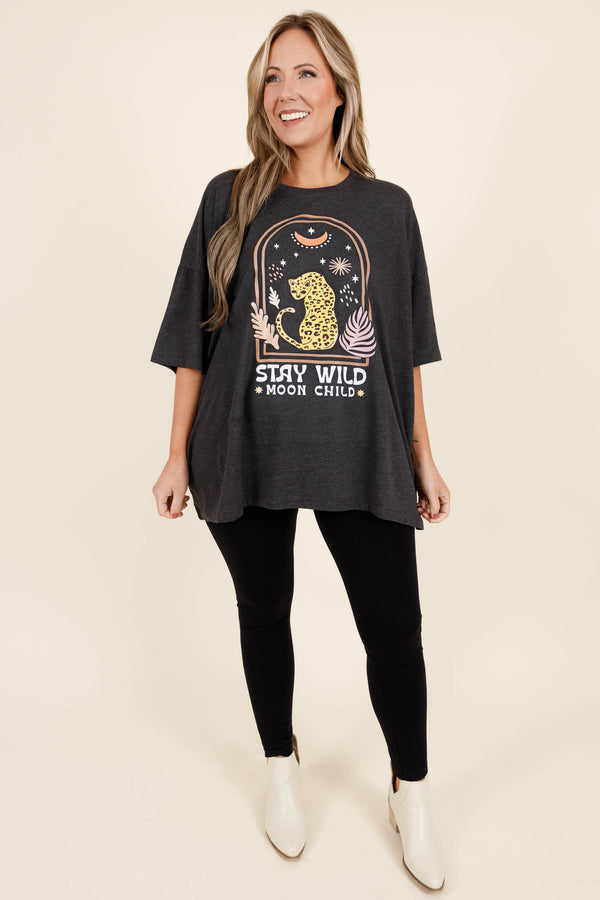 Chic Soul plus size clothing, charcoal graphic boyfriend tee with 