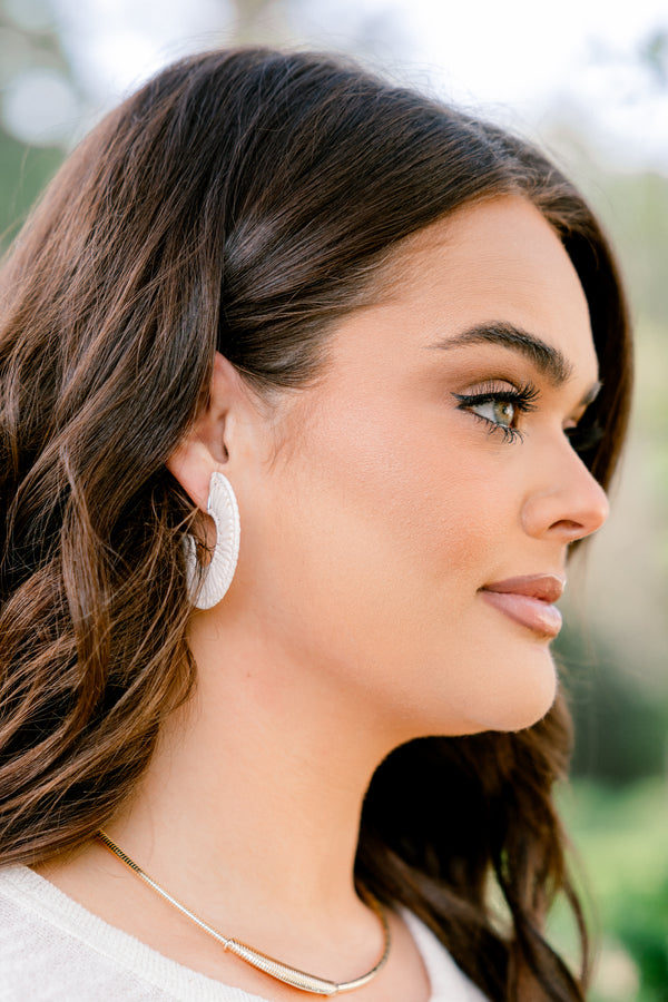 Chic Soul plus size clothing, ivory woven half hoop earrings