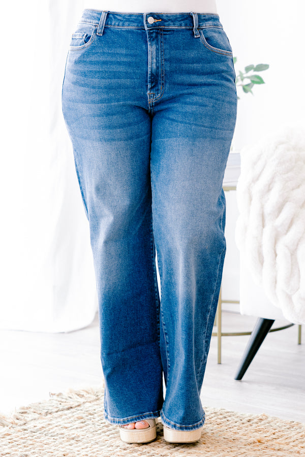 Chic Soul plus size clothing, medium washed flare jeans with front pockets