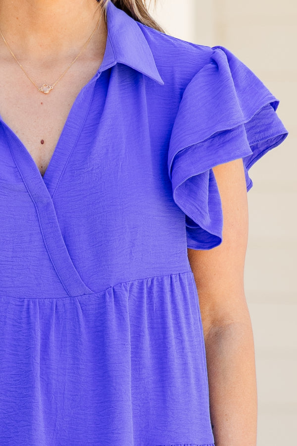 Chic Soul plus size clothing, flutter short sleeve cobalt blue short dress