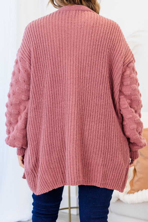 Chic Soul plus size clothing, lauve long sleeve cardigan with bubble dot texture on sleeves with two large pockets
