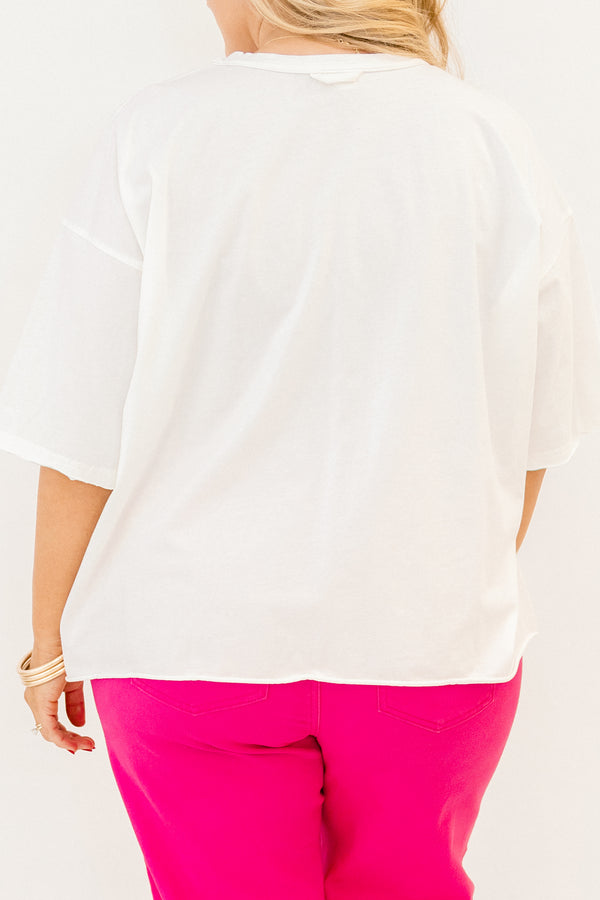 Chic Soul plus size clothing, white short sleeve tee with 