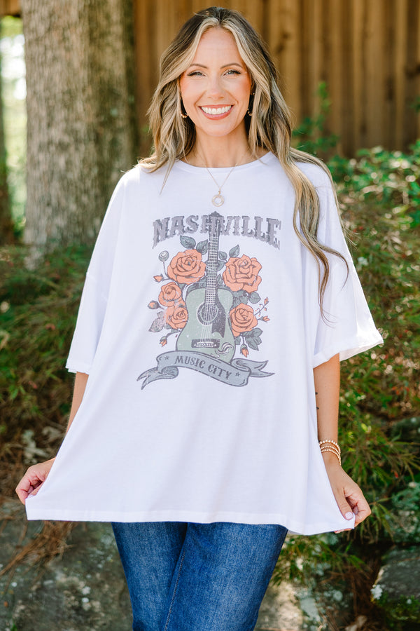Chic Soul plus size clothing, white boyfriend graphic tee with 