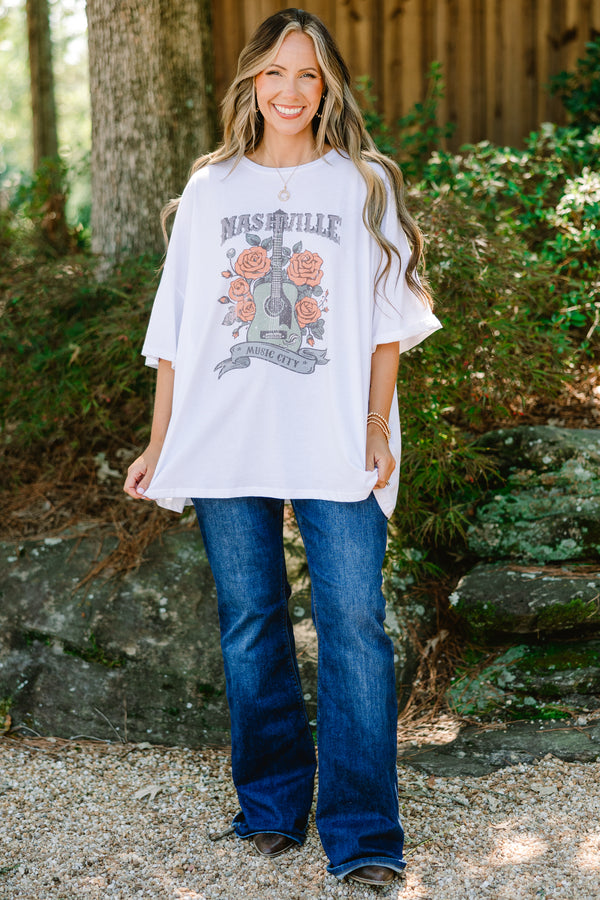 Chic Soul plus size clothing, white boyfriend graphic tee with 