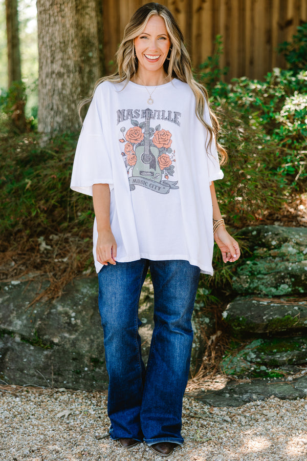 Chic Soul plus size clothing, white boyfriend graphic tee with 