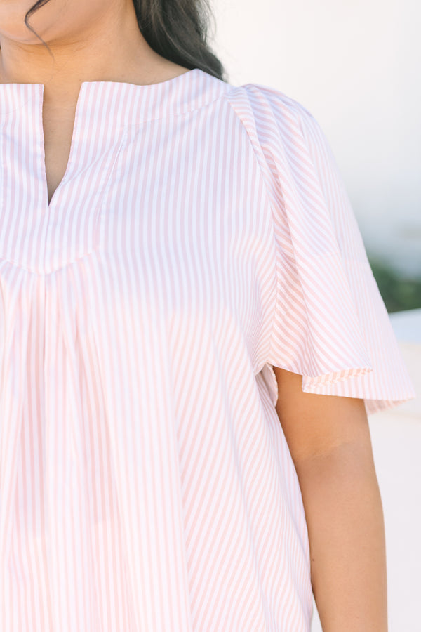 Chic Soul plus size clothing, brown and cream stripe top with bell sleeves a slight v-neckline 