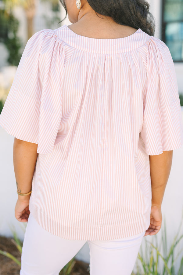 Chic Soul plus size clothing, brown and cream stripe top with bell sleeves a slight v-neckline 