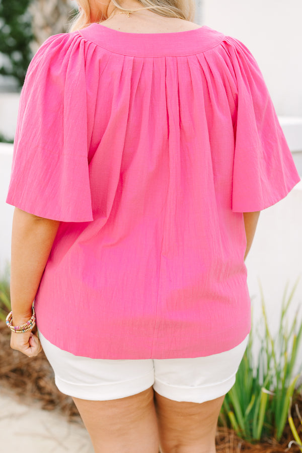 Chic Soul plus size clothing, rose top with bell sleeves and a slight v-neckline as well as rouching under the chest 
