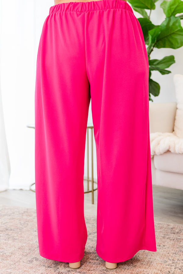 Chic Soul plus size clothing, high-waisted wide-leg fuchsia pants with gold button detailing on waist