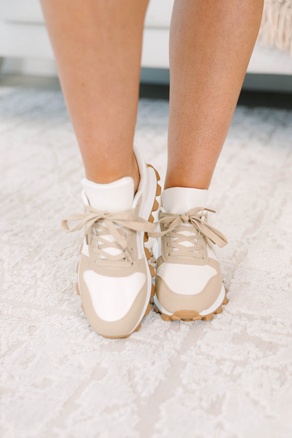 Plus size clothing, brown and white fashion sneakers