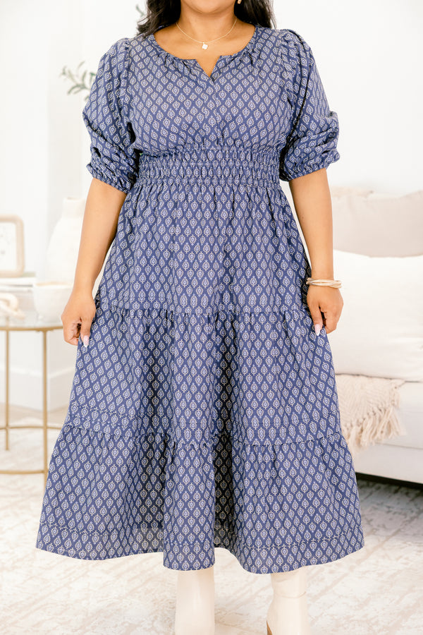Chic Soul plus size clothing, blue dress, floral print, short sleeve, maxi dress, long length, casual