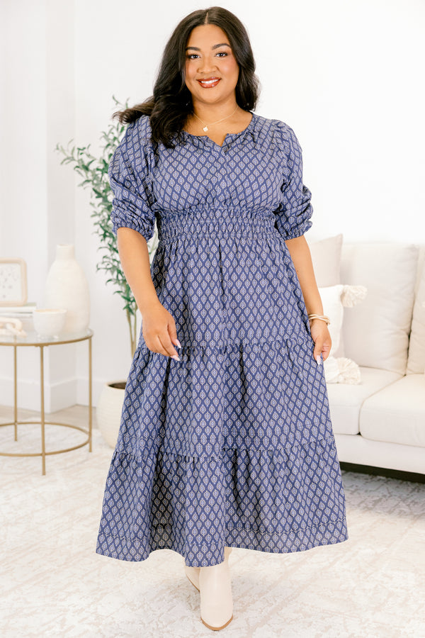Chic Soul plus size clothing, blue dress, floral print, short sleeve, maxi dress, long length, casual