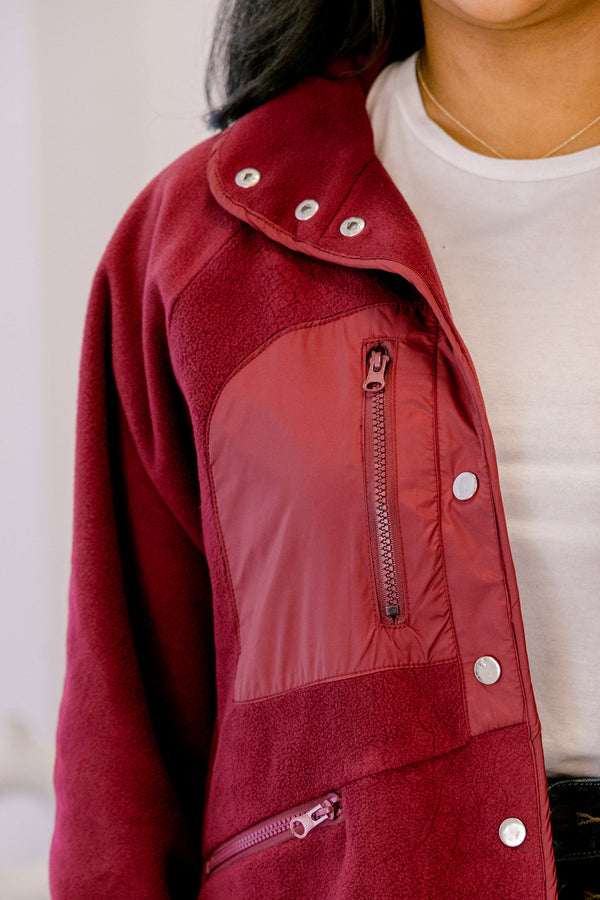 Chic Soul plus size clothing, burgundy fleece button up jacket 
