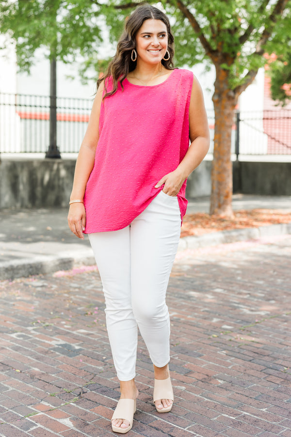Chic Soul plus size clothing, fuchsia tank top with a Swiss dot pattern 