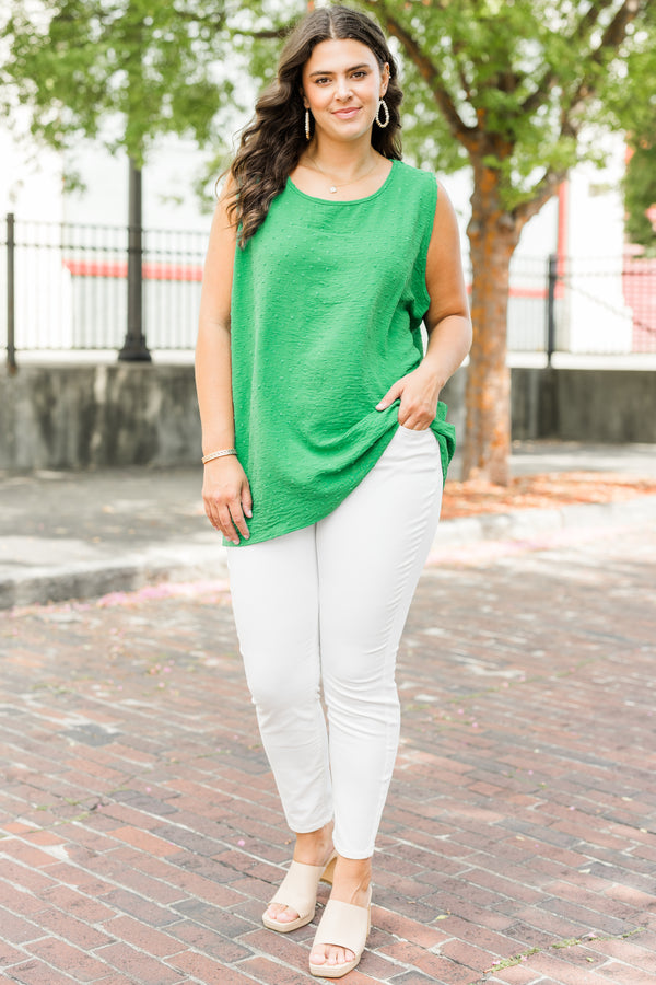 Chic Soul plus size clothing, green tank with a Swiss dot pattern 