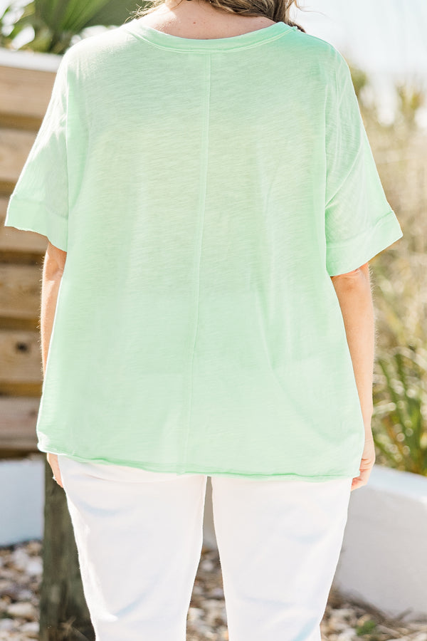 Chic Soul plus size clothing, mint short sleeve casual top with a front pocket 
