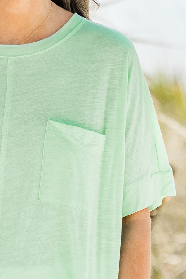 Chic Soul plus size clothing, mint short sleeve casual top with a front pocket 
