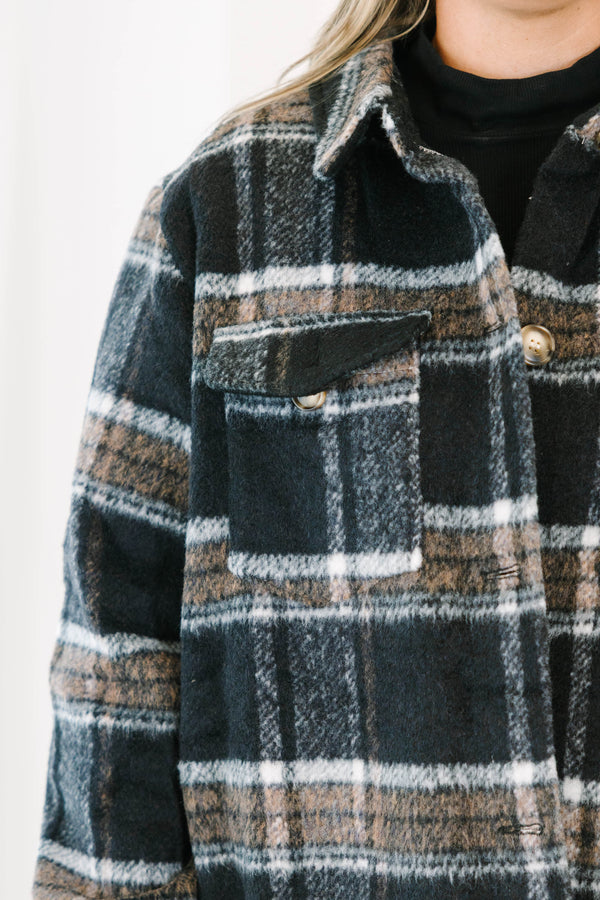Chic Soul plus size clothing, black plaid buttoned shacket