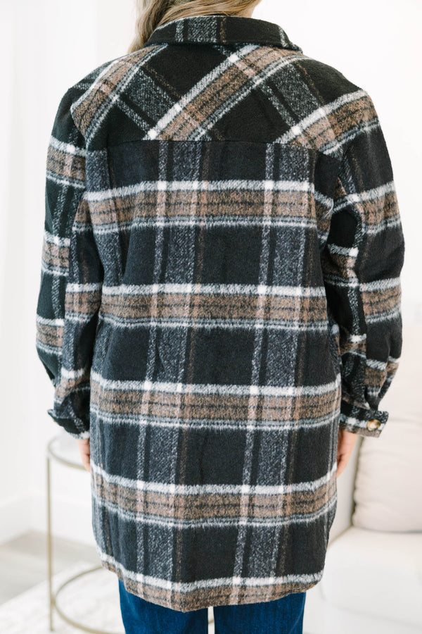 Chic Soul plus size clothing, black plaid buttoned shacket