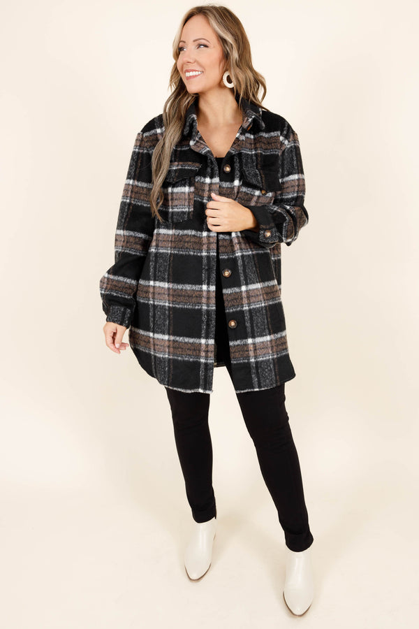 Chic Soul plus size clothing, black plaid buttoned shacket
