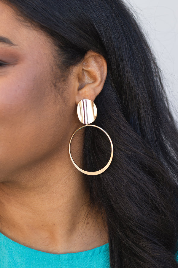 Chic Soul plus size clothing, gold round stud with a thin gold hoop hanging from the stud