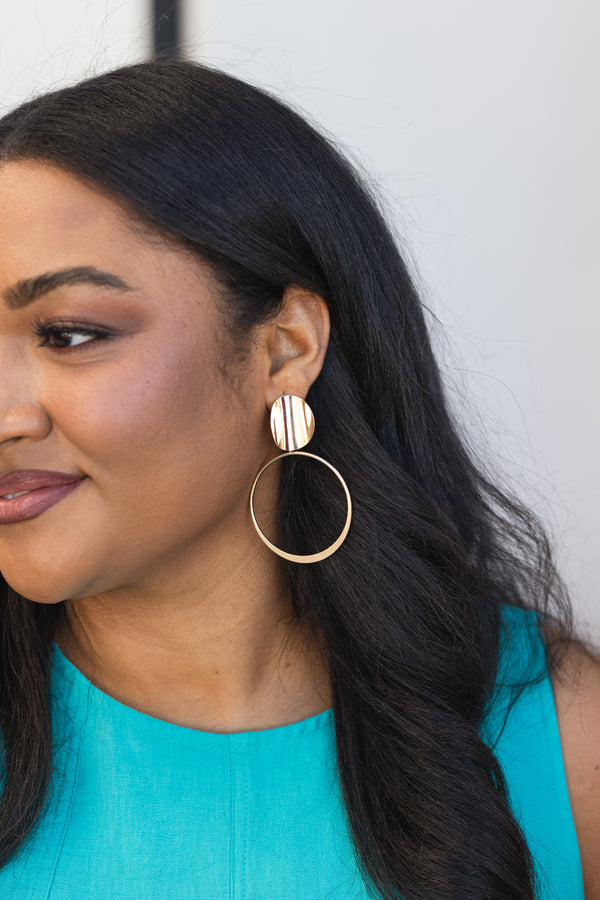 Chic Soul plus size clothing, gold round stud with a thin gold hoop hanging from the stud