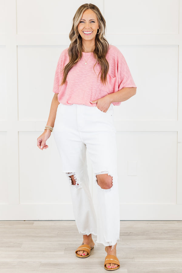 Chic Soul plus size clothing, white denim skinny jeans with raw distressed hem with distressed hole on the knees 