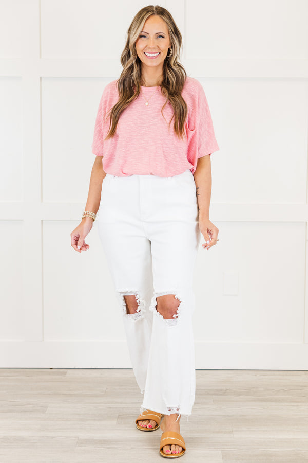 Chic Soul plus size clothing, white denim skinny jeans with raw distressed hem with distressed hole on the knees 