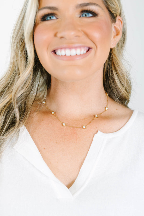 Plus Size gold-plated station necklace with bezel-set cubic zirconia stones on a refined chain.