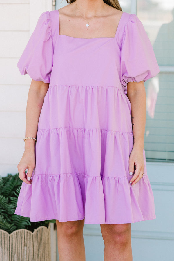 Chic Soul plus size clothing, lavender puff short sleeve short dress 