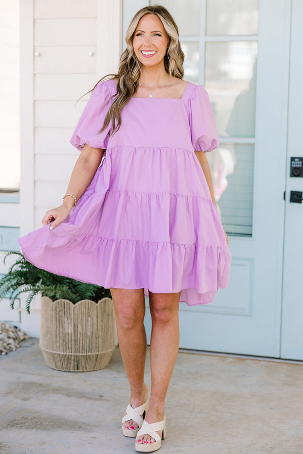 Chic Soul plus size clothing, lavender puff short sleeve short dress 