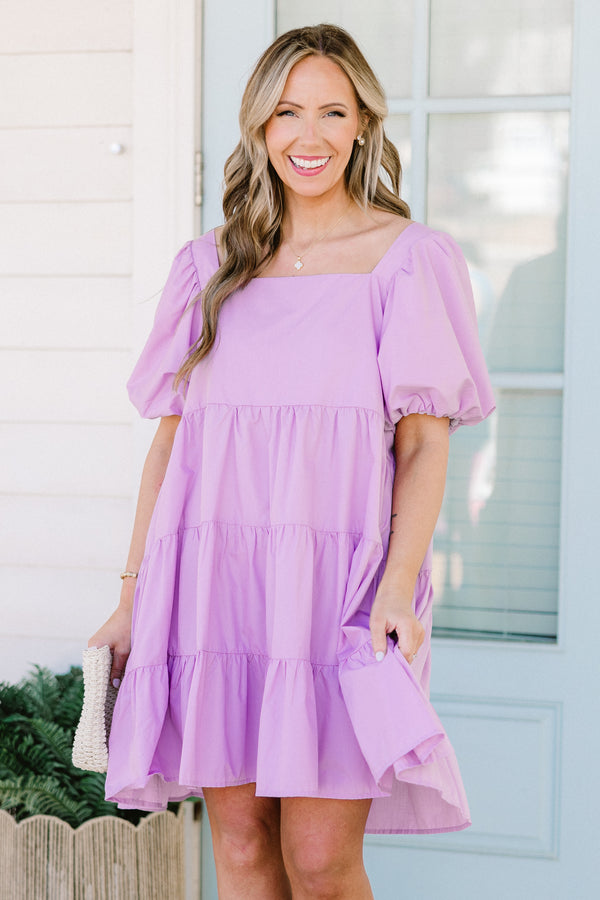 Chic Soul plus size clothing, lavender puff short sleeve short dress 