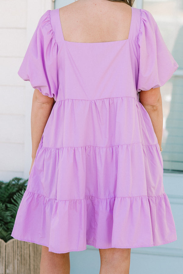 Chic Soul plus size clothing, lavender puff short sleeve short dress 