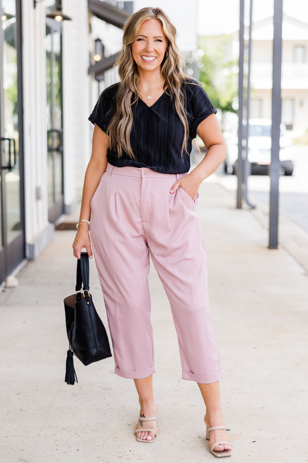 Chic Soul plus size clothing, black short sleeve ribbed texture top with cuff sleeve detail and v neckline