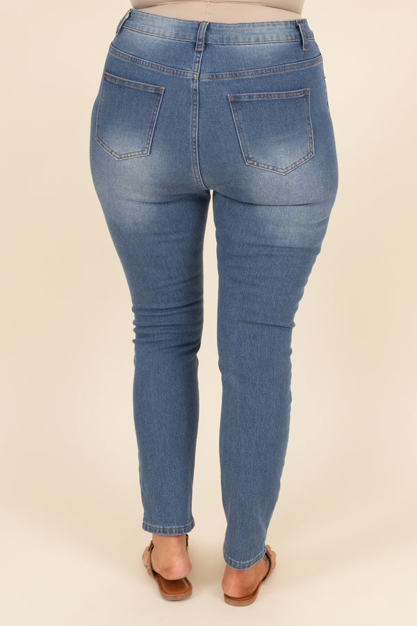 Chic Soul plus size clothing, medium wash distressed jeans