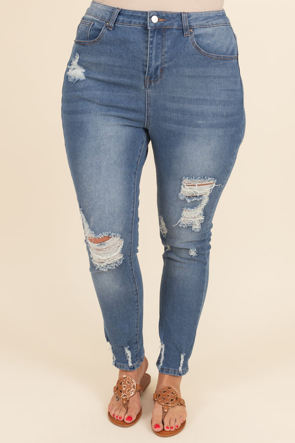 Chic Soul plus size clothing, medium wash distressed jeans
